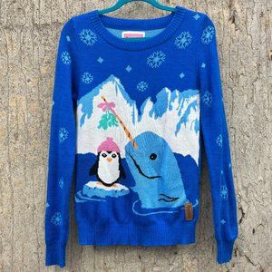 Tipsy Elves Narwhal & Penguin Sweater Size Medium